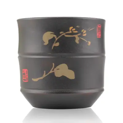 仁烨堂竹节杯 省大师明仁作品 建水紫陶杯