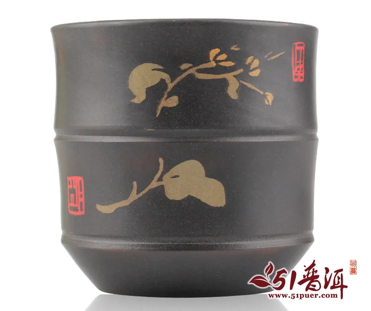 仁烨堂竹节杯 省大师明仁作品 建水紫陶杯 图2