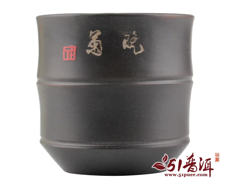 仁烨堂竹节杯 省大师明仁作品 建水紫陶杯 图3