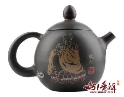 仁烨堂小龙蛋紫陶壶 省大师明仁作品 建水紫陶小龙蛋壶(黑)