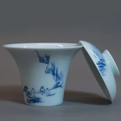 后月 青花瓷盖碗 月下喝茶 烟波浩渺 手绘工艺 180cc大容量 图4