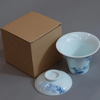 后月 青花瓷盖碗 月下喝茶 烟波浩渺 手绘工艺 180cc大容量 图5