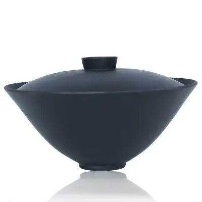 后月 盖碗 纯手工建水紫陶无底托斗笠  大号功夫茶具茶碗