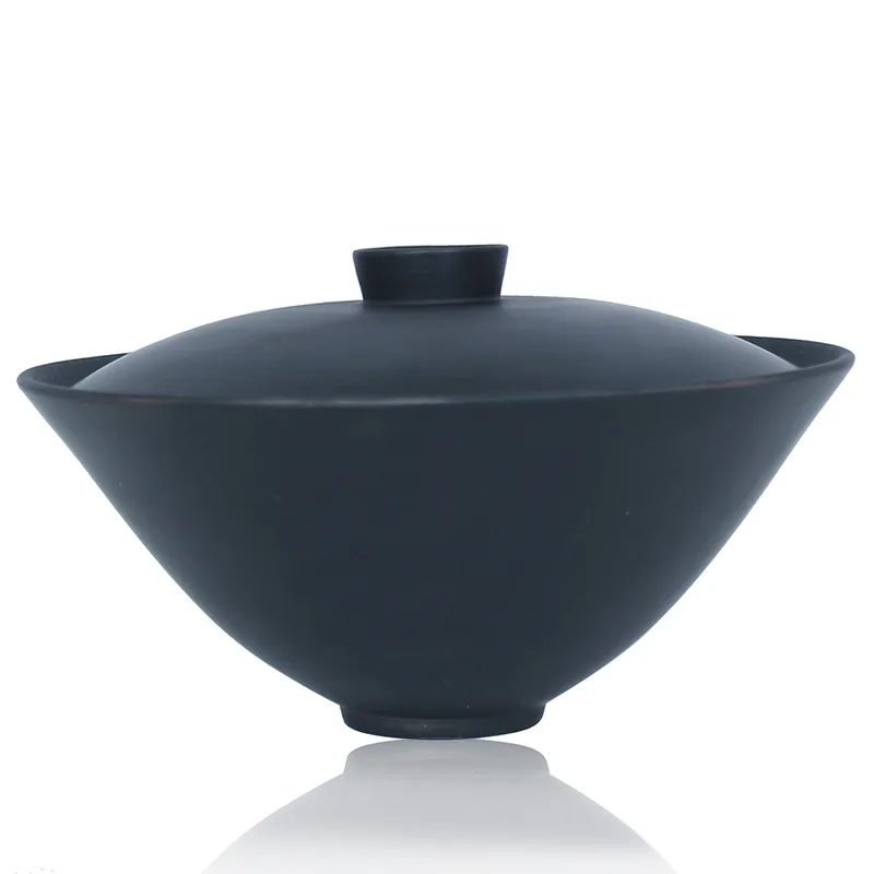 后月 盖碗 纯手工建水紫陶无底托斗笠 大号功夫茶具茶碗 图2