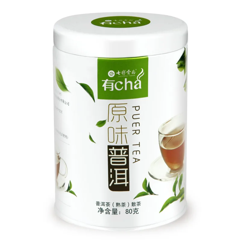 七彩云南 原味普洱 普洱茶 熟茶 年份随机/80克/罐 陈香浓郁 图1