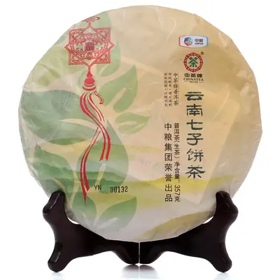 中茶 云南七子饼中国结-红丝带  普洱茶 生茶  2014年/357克/饼