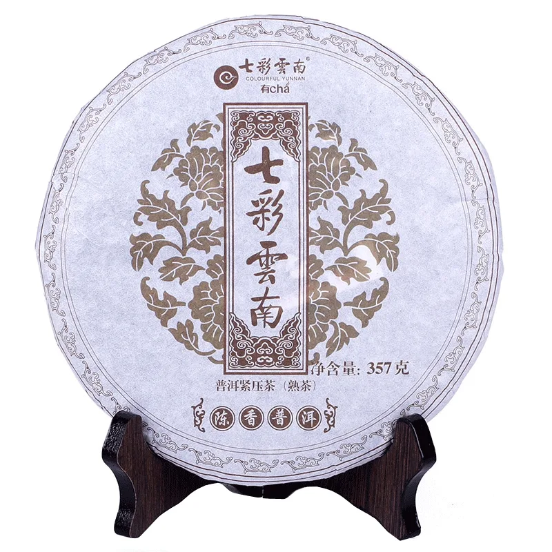 七彩云南 陈香普洱 普洱茶 熟茶 年份随机/357克/饼 图1